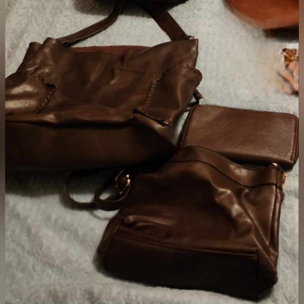 Elegant Brown Leather Women's Bag Set